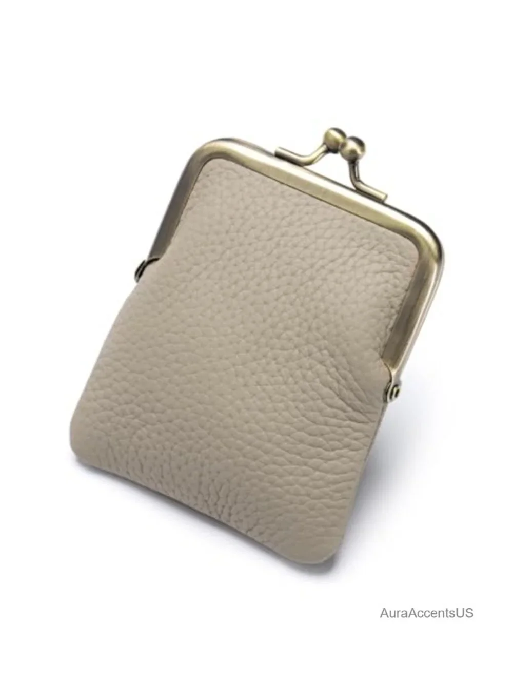 Genuine Leather Kiss Lock Coin Purse for Women, Mini Change Pouch with Metal